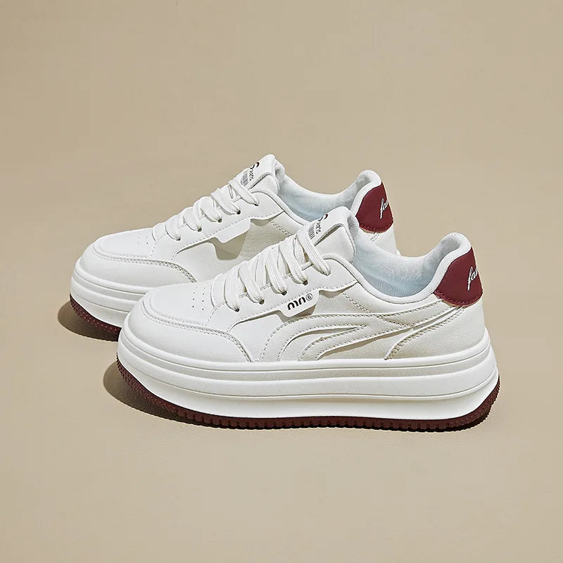 Women's White Shoes2025Autumn New Thick-Soled Platform Shoes Leather Surface All-Season Casual Sports Shoes for Women