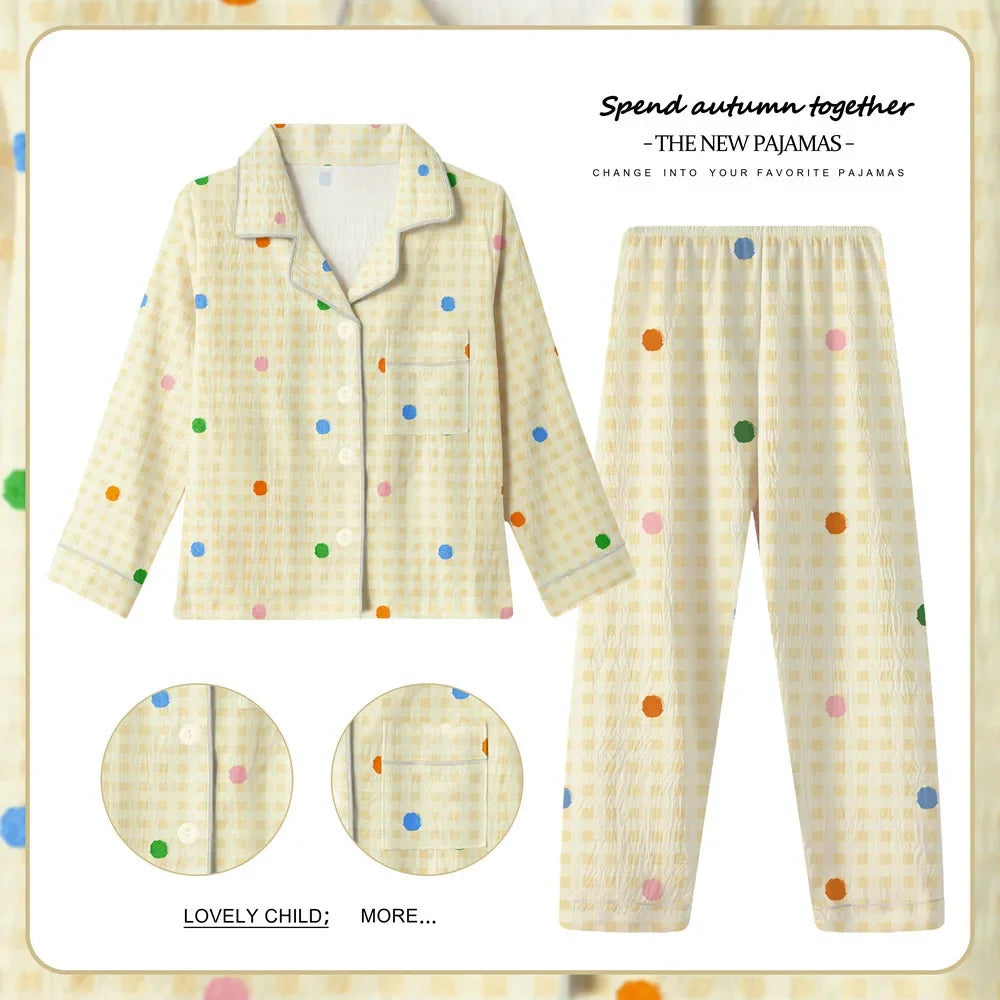 New Children's Capybara Pajamas Set for Spring Autumn Lapel Long Sleeves Girls Boys Loungewear Set For Older Kids Clothes Set