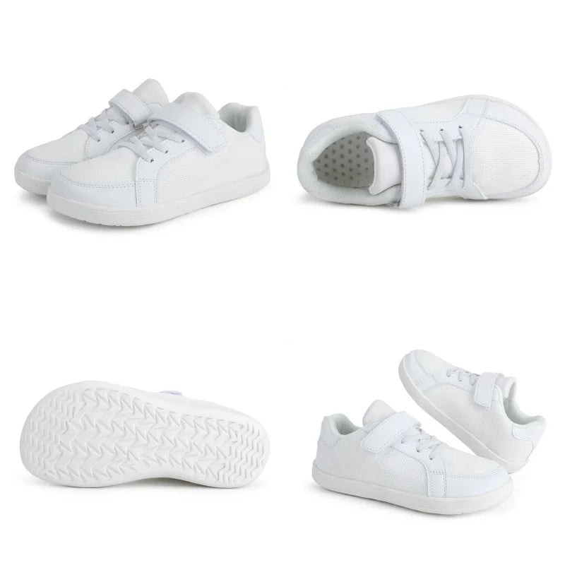 New Kids Wide Toe Barefoot Shoes Little/Big/Kid Hook Loop Minimalist Sneakers Artificial Leather Mesh Lightweight Shoes
