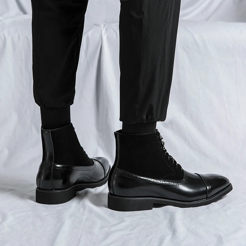 British Style Handsome Trendy Work Boots for Men's Motorcycle Boots Thick Soled Wear-resistant Men's Business Boots Pointed