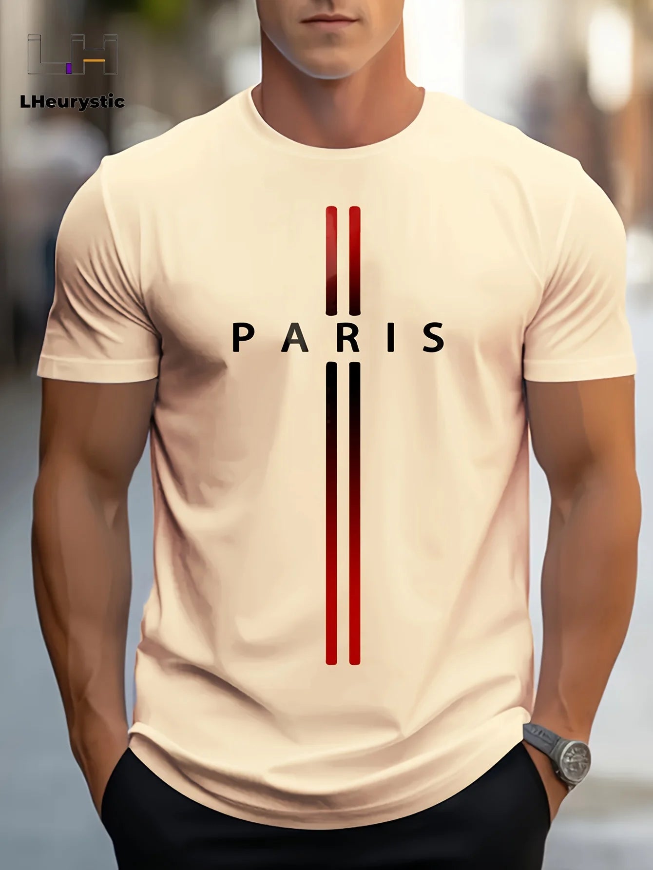 Men's summer loose size PARIS letter Graphic printed slim fit casual sports round neck short sleeved T-shirt top