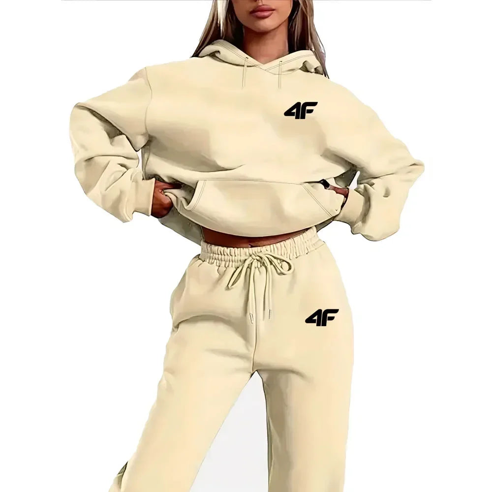 Ladies Hoodie Sweatshirt Set, Street Hip Hop Hoodie Set, Casual Two-piece Set, Plush Sweatshirt, Fashionable Outdoor Wear