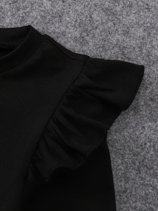 Spring Autumn Infant Toddler Girls round Neck Fly Sleeve Splice Flower Print Tulle Casual Dress for Baby Girls