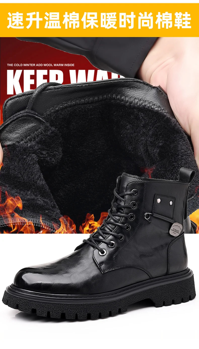 Men's High-Top Boots: British Style Thickened Sole Genuine Leather Indestructible Work Boots, Couple Big Yellow Boots for Men an