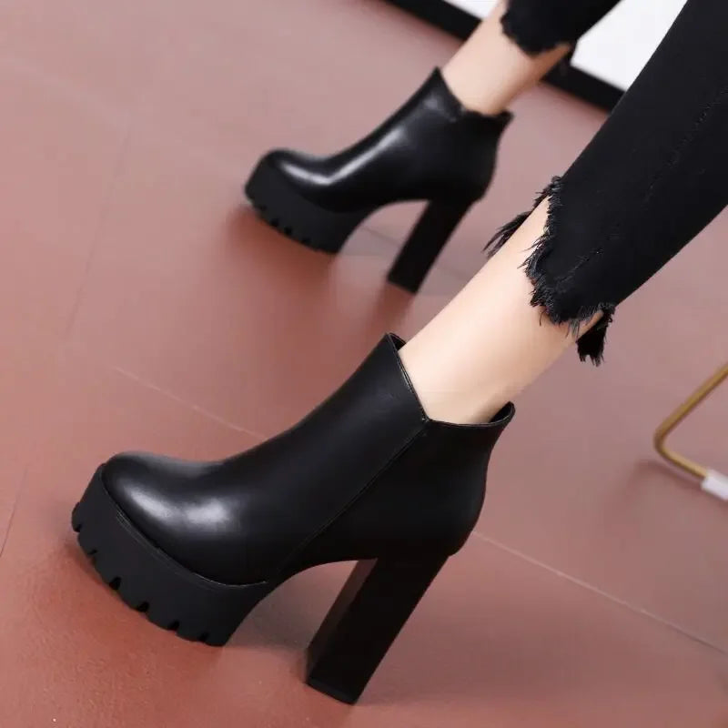 Super High Heel Boots High Heel Shoes Thick Heel Short Boots Autumn Winter 2025New Waterproof Platform Single Boot Women Boots
