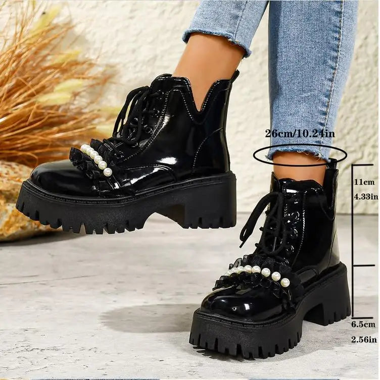 Black Platform Casual Women's Ankle Boots 2025 New Designer Autumn Winter British Style Boots Shoes for Women Botas De Mujer