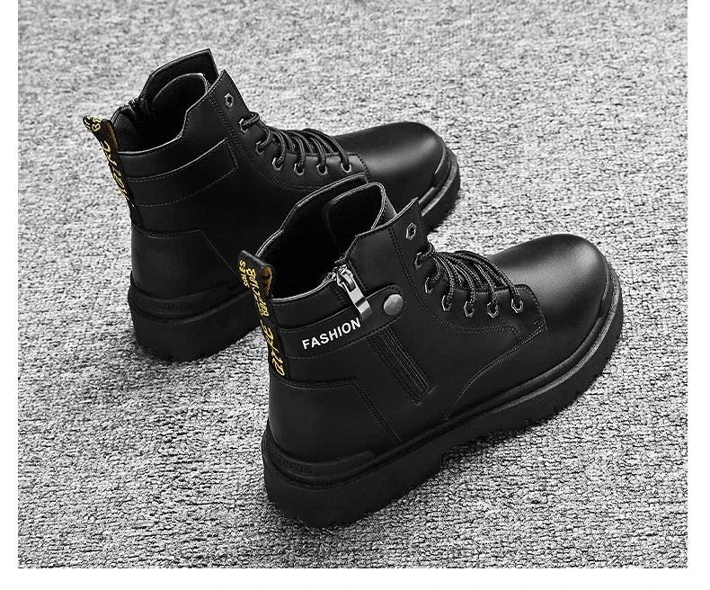 Men's Boots Fashion Motorcycle Ankle Boot New High Top Leather Boots for Men Non Slip Platform Work Safety Boot Botas Hombre