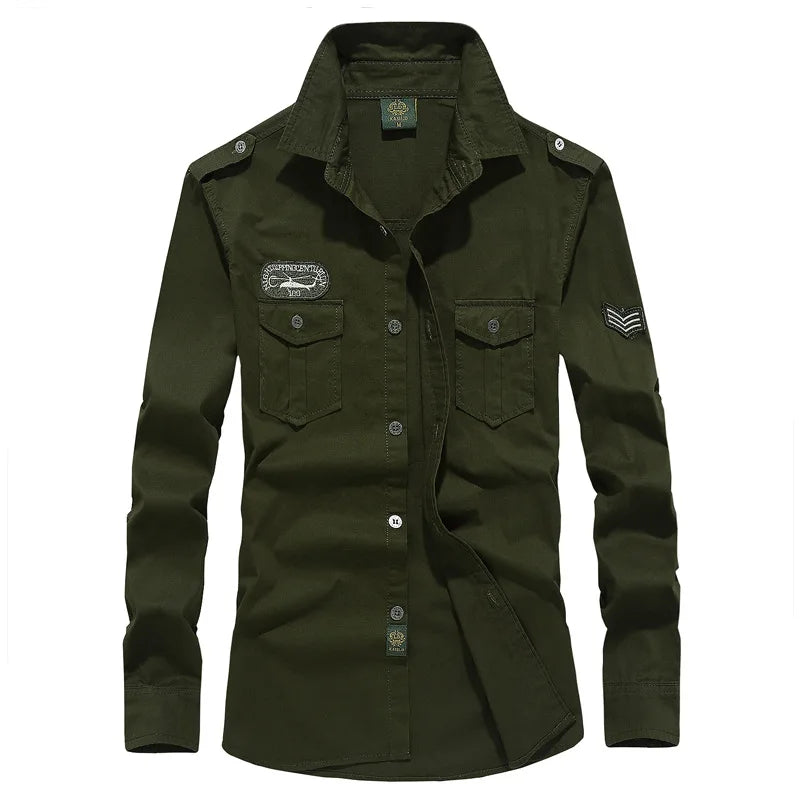 2025 New Men's Spring Cotton Casual Shirt Military Tooling Oversize Loose Long Sleeve Cargo s Male High Quality Solid Clothing