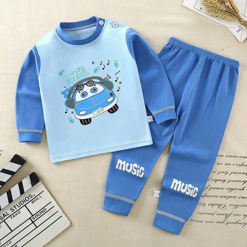 Spring Autumn Toddler Boy Outfits Kids Clothes Girls Korean Cartoon Cute Print Long Sleeve Baby Tops+Pants Children's Sets B238