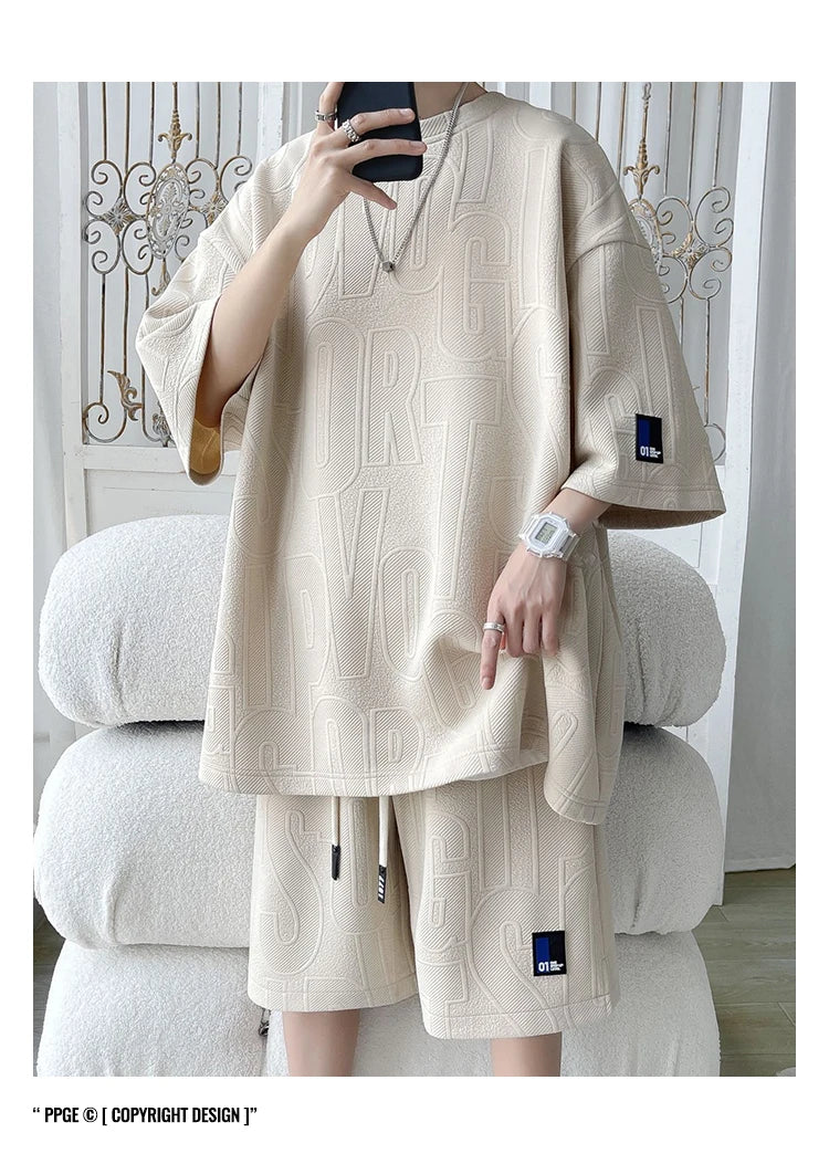 Summer ort Sve T-irt Set Men's Casual Spor Lightweight Five-Quarter Pants Matching Whole Set Youth Faion