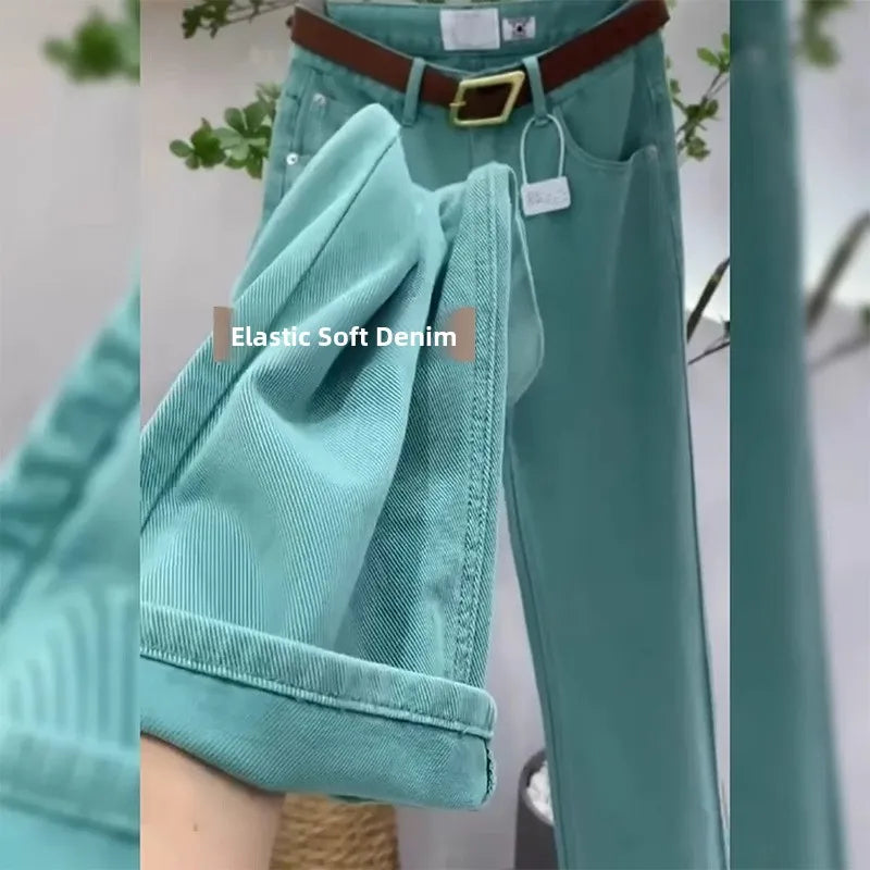 High Waist Straight Leg Jeans Women's plus Size Thin Autumn High Waist Loose Wide Leg Old Dad Pants een Color Premium Quali