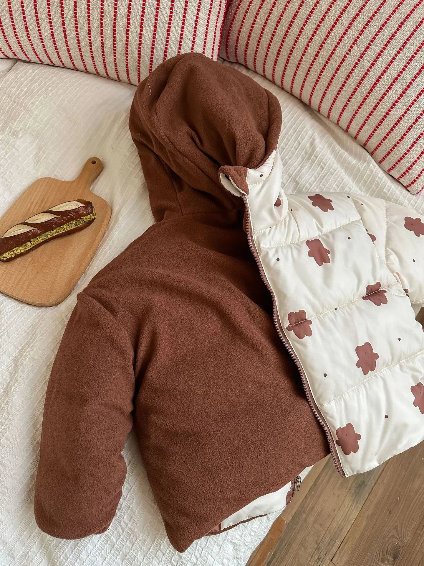 Can Be Worn On Both Sides Autumn Winter Boys Girls Jacket Cute Rabbit Ears Thicken Keep Warm Hooded Down Cotton Outwear For Kids