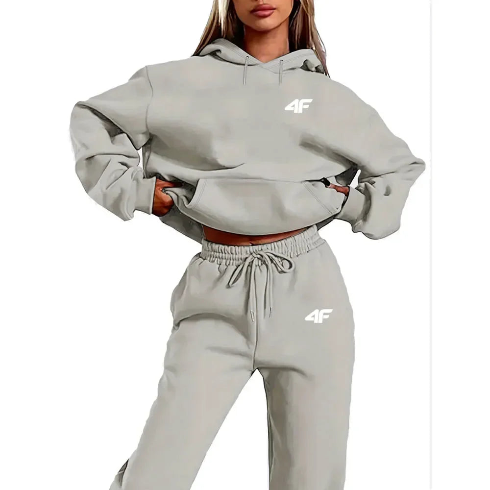 Ladies Hoodie Sweatshirt Set, Street Hip Hop Hoodie Set, Casual Two-piece Set, Plush Sweatshirt, Fashionable Outdoor Wear