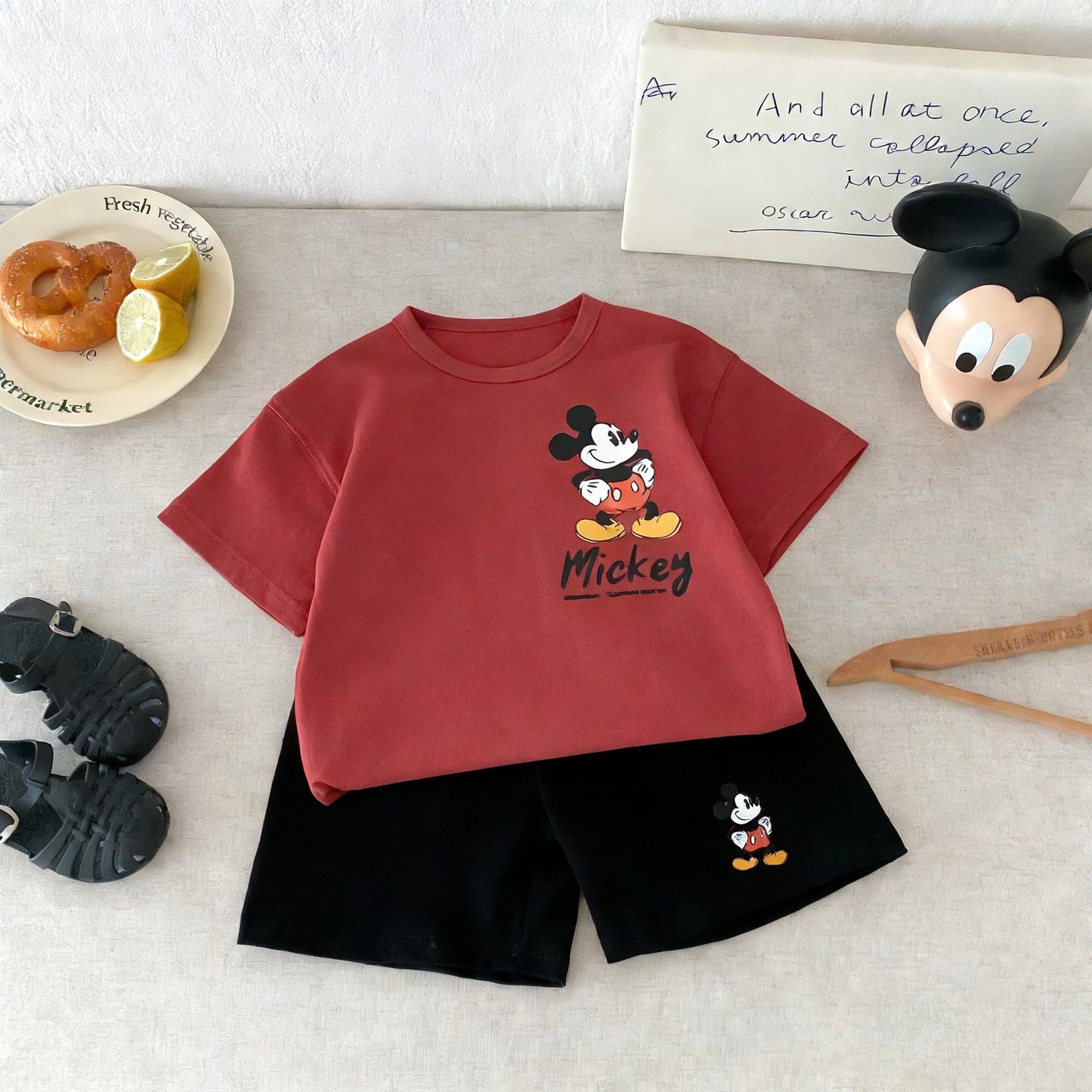 Cartoon Mickey Short Sleeve Suit Boys Clothes Summer Casual Kids Tracksuits Children T-shirt + Shorts 2piece/set Costume Outfits
