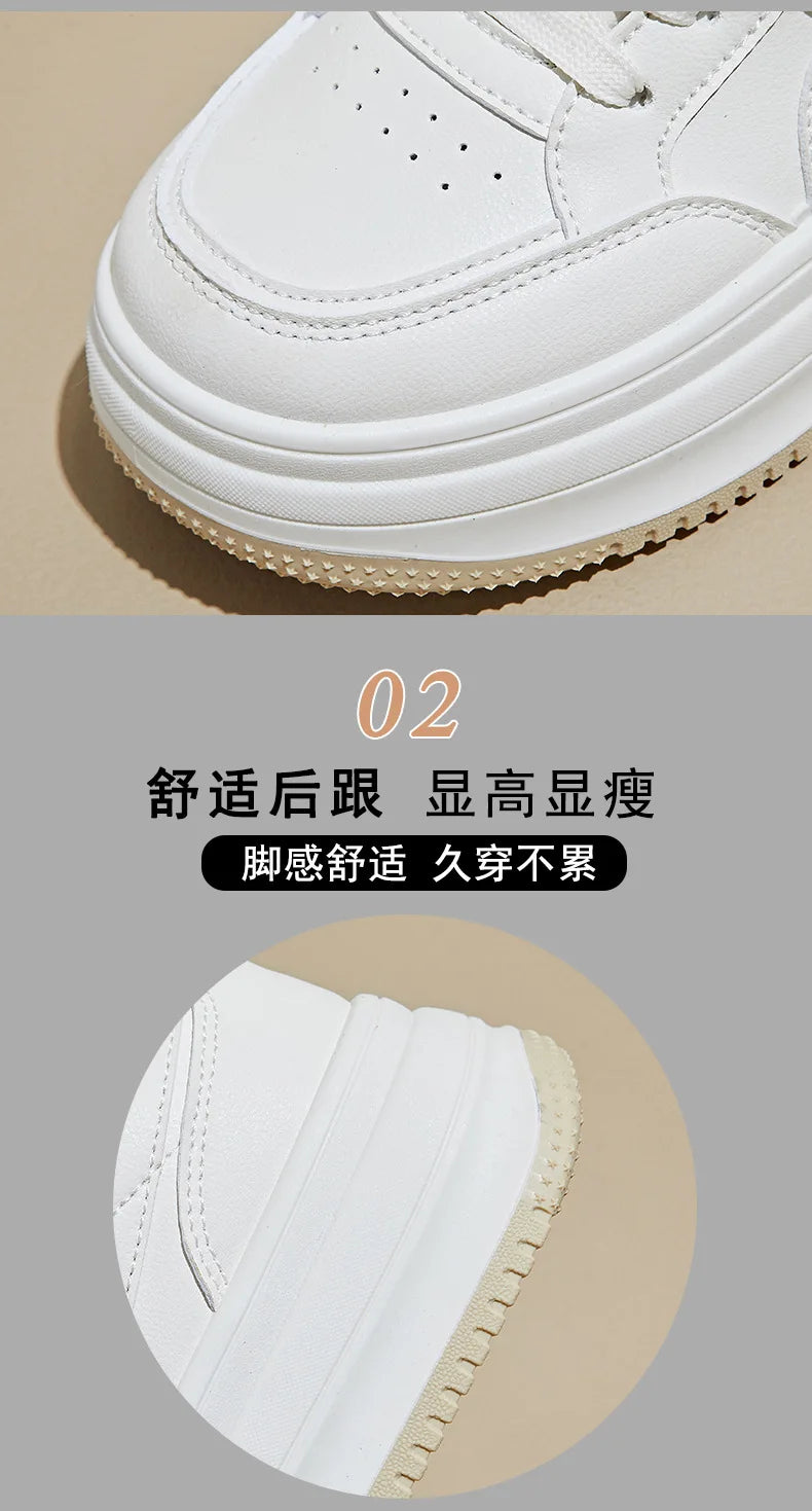 Women's White Shoes2025Autumn New Thick-Soled Platform Shoes Leather Surface All-Season Casual Sports Shoes for Women