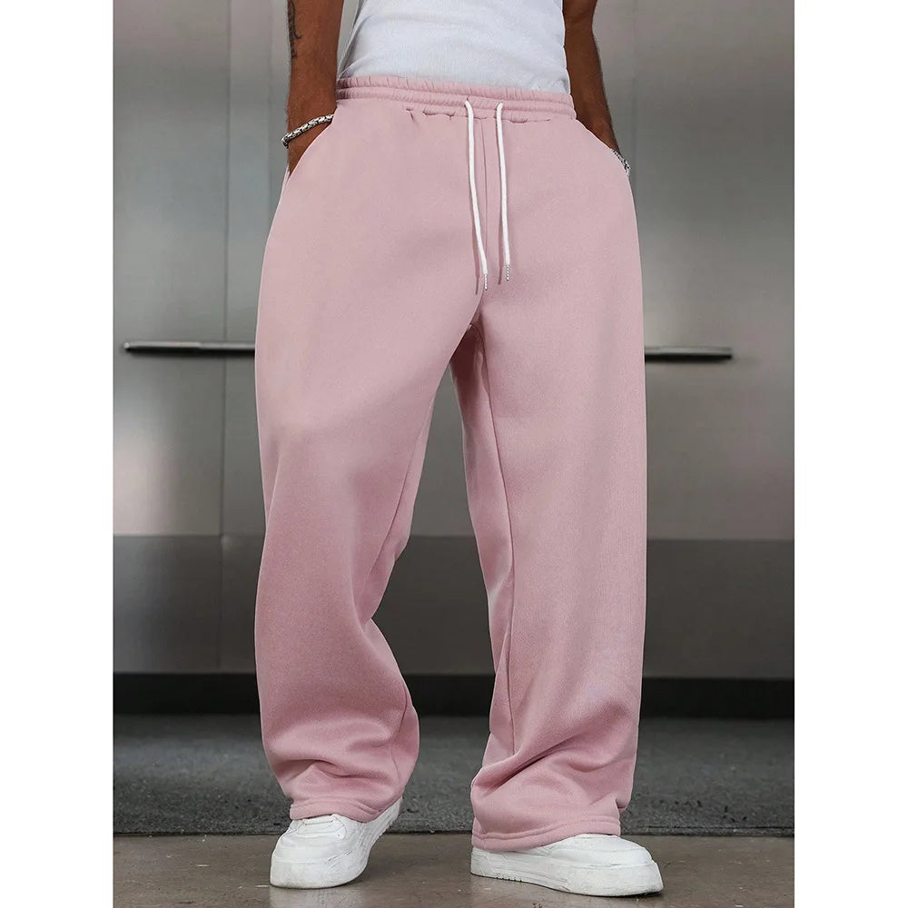 American Style Casual Pants Men Spring Autumn New Straight Leg Sport Sweatpants Drawstring Slim Wide Leg Long Pants
