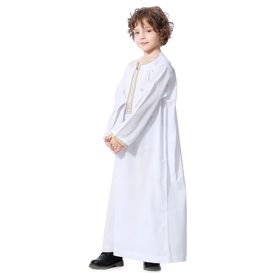 2025 New Children Thawb Teens Summer Muslim Robe Kids Arab Folk Clothes Boys Solid Color Thobe 5-14 Years National Outfit
