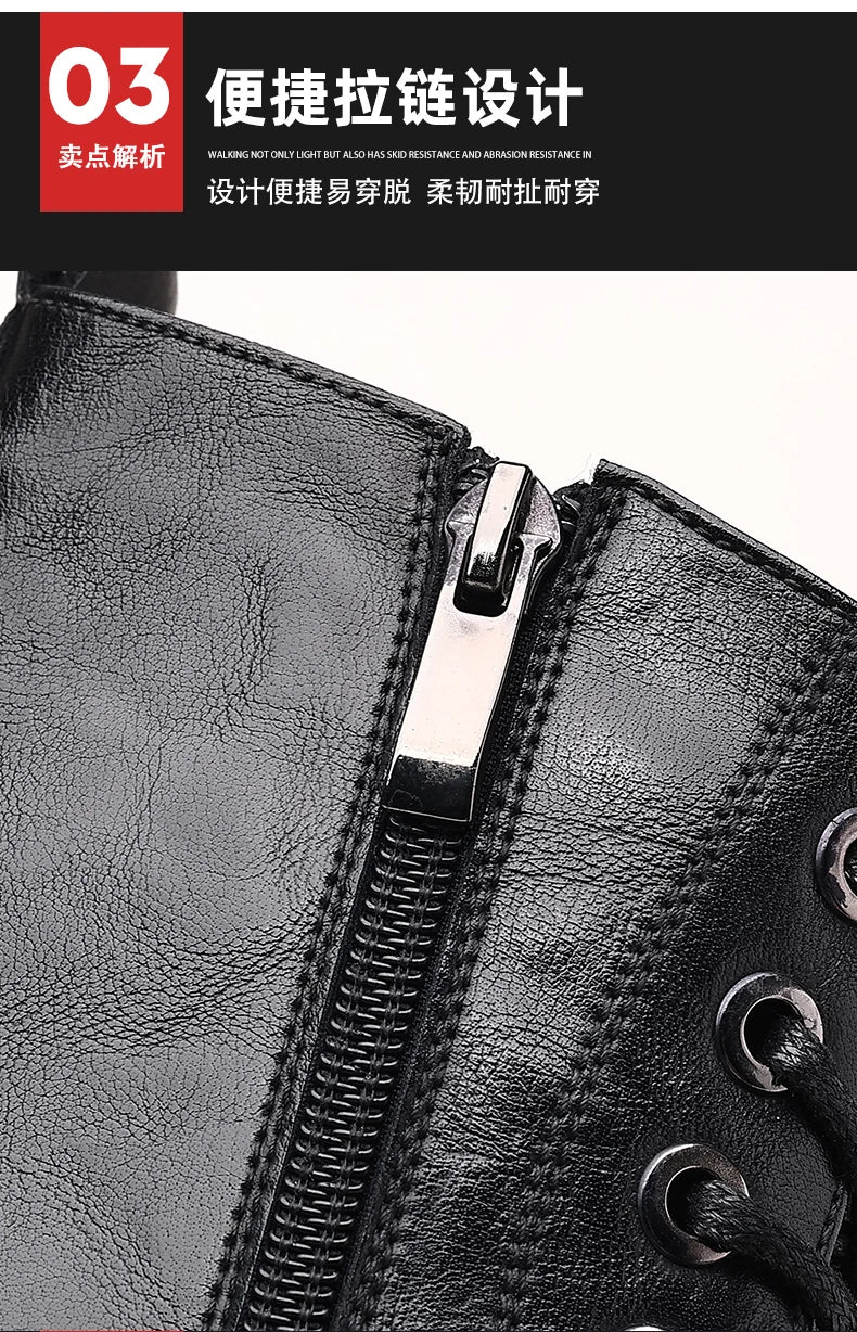 Men's High-Top Boots: British Style Thickened Sole Genuine Leather Indestructible Work Boots, Couple Big Yellow Boots for Men an