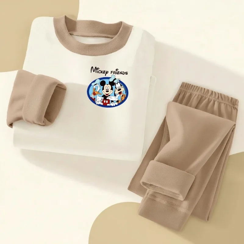 DISNEY Children's Casual Sleepwears Set Mickey Printed Boys Spliced Long Sleeved Home Clothing Suit Kids Soft Comfy Pijamas New