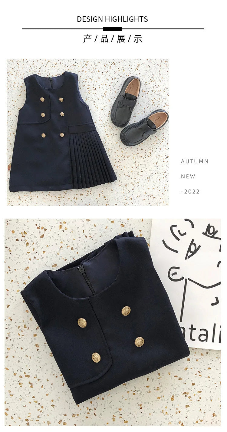 Kids School Dress White 2025 Autumn New Children Long Sleeve Blouse and School Sundress  for 2 To 8 Years Old Girls Clothes Suit