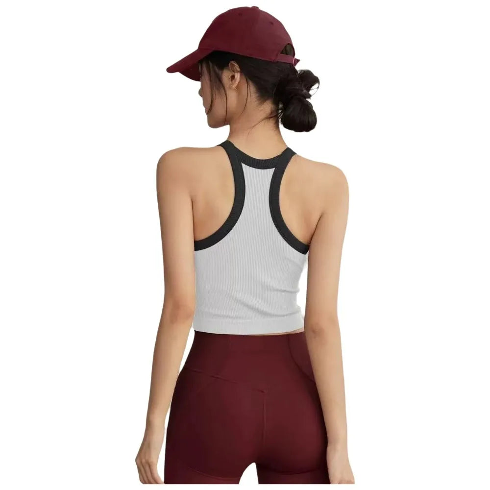 High Neckline Sports Tank Top Comfortable Breathable Fitness Tank Top with Chest Cushion Soft Fixed Cup Tank Top Gym