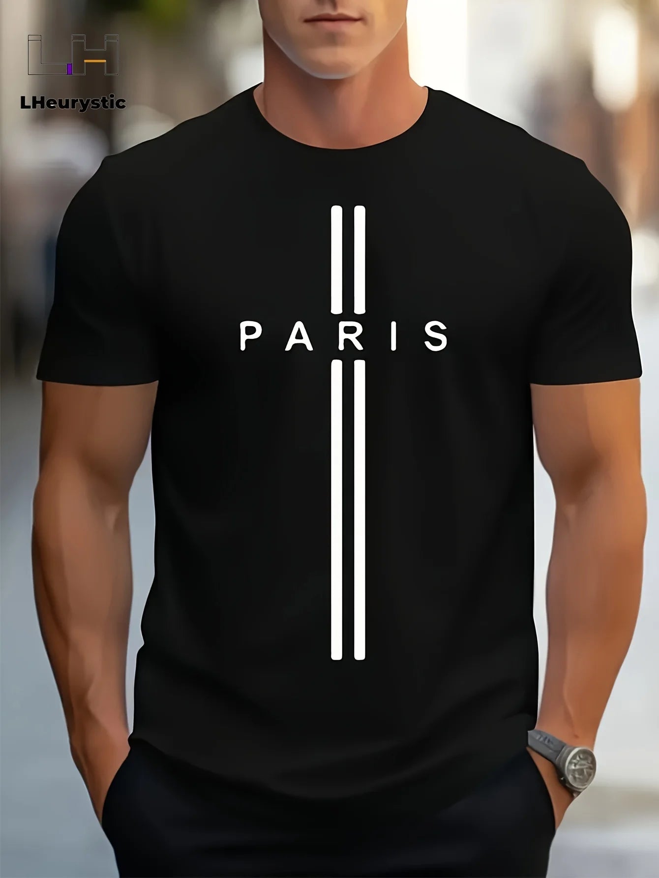 Men's summer loose size PARIS letter Graphic printed slim fit casual sports round neck short sleeved T-shirt top