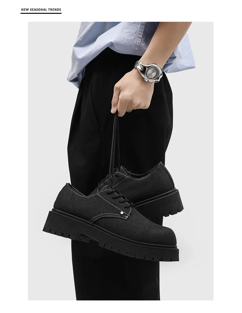 New Mens Derby Shoes British-Style Big Round-Toe Chunky Platform Sneakers Original Breathable Casual Shoes for Streetwear &Daily