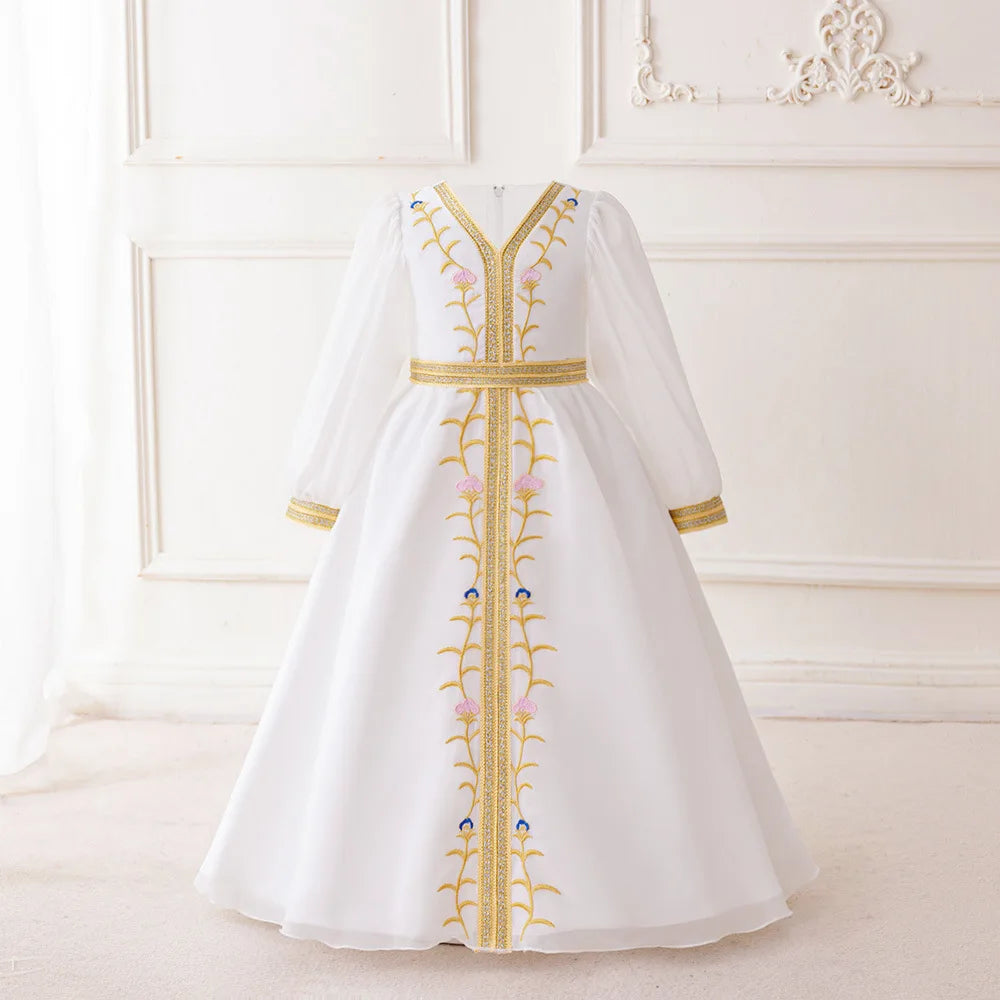 Muslim Ramadan Prayer Gowns Party Girls Dress Long Sleeve Robe Arabic Dubai Abaya Girls Dresses Eid Child Holiday Prom Costumes