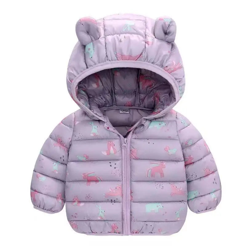 Can Be Worn On Both Sides Autumn Winter Boys Girls Jacket Cute Rabbit Ears Thicken Keep Warm Hooded Down Cotton Outwear For Kids