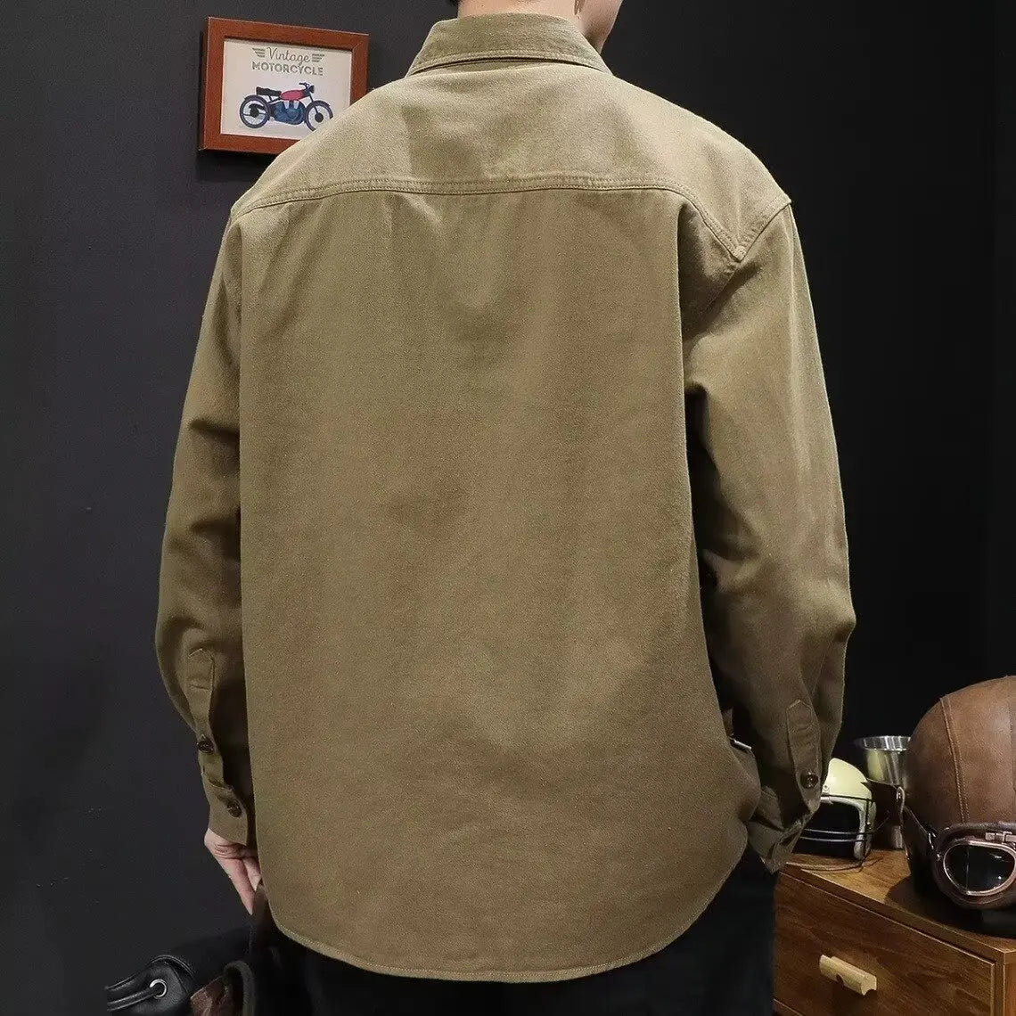 Retro Casual Loose Fit Men's Shirt Long Sleeve Turn-down Collar Fashionable Workwear Jacket Outerwear for Youth