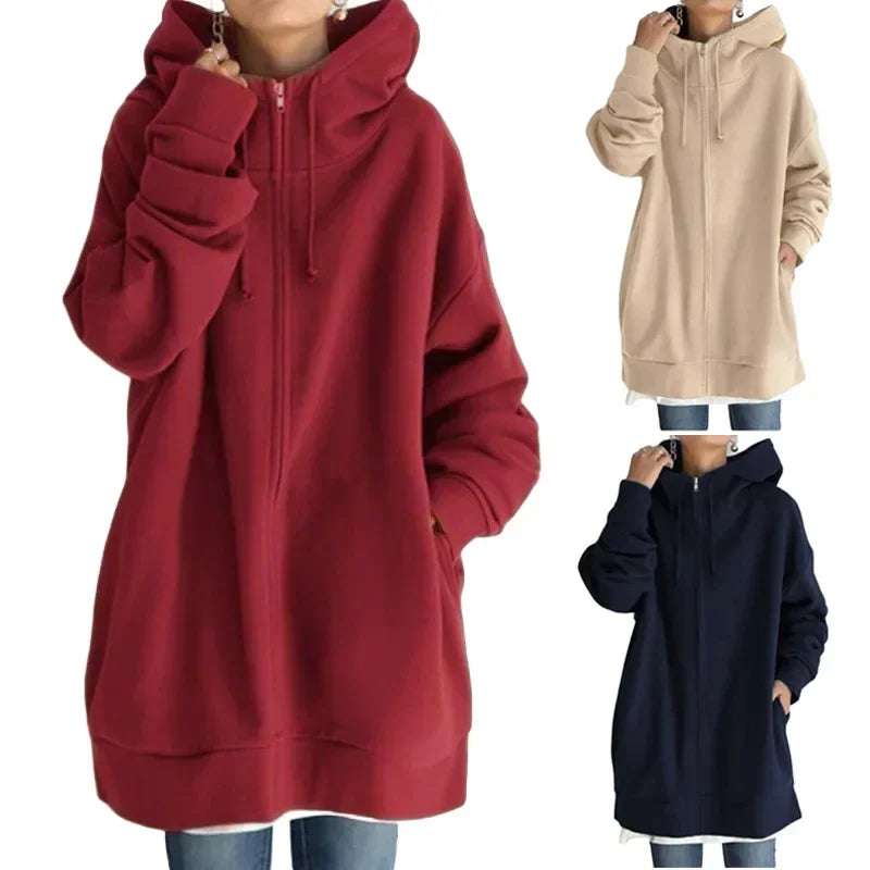 2025 Autumn Women's Hoodie Black Long Sleeve Lace Up Zippers Pockets Plush Hoodies Female Winter Trendy Casual Ladies Clothes