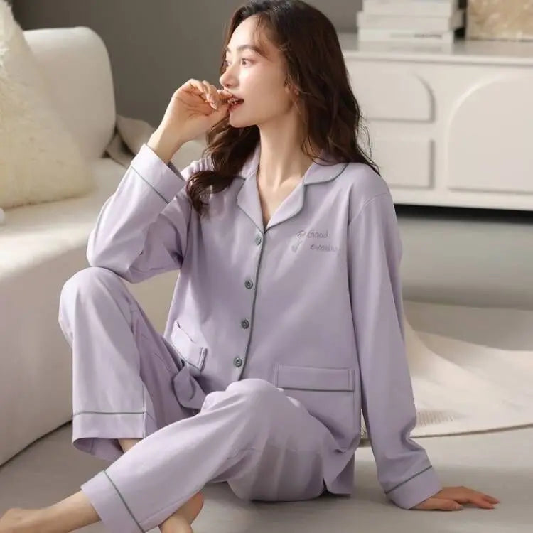 Antibacterial Pure Cotton Sleepwear Long Sleeve Loose Home Clothes Set for Women plus Size Spring Summer Autumn Winter