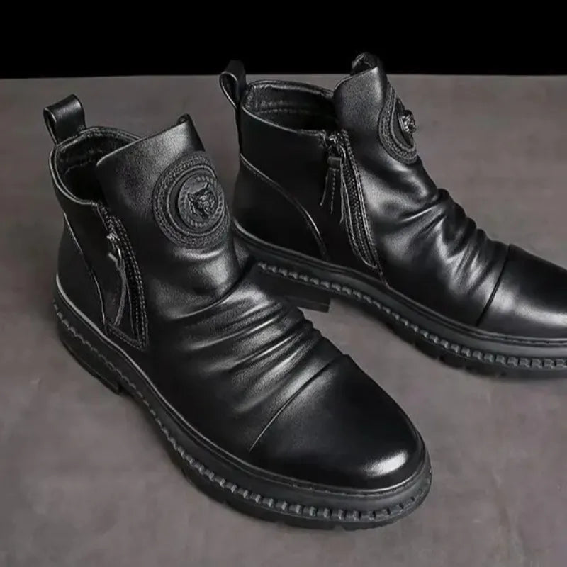 2025 New British Style Men's Short Boots Chelsea Boots for Men Business Men Dress Shoes Casual High-top Boot Men Platform Boots