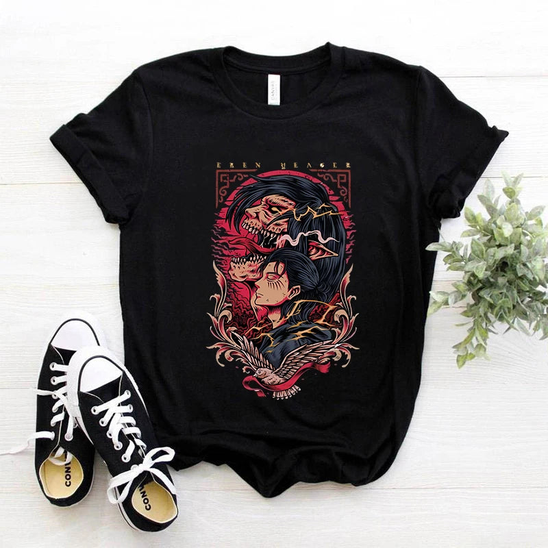 Japanese Anime T-shirt Men Attack on Titan T Shirt Unisex Kawaii Cartoon Titans Attack Graphic Tees Male Harajuku Summer Tops