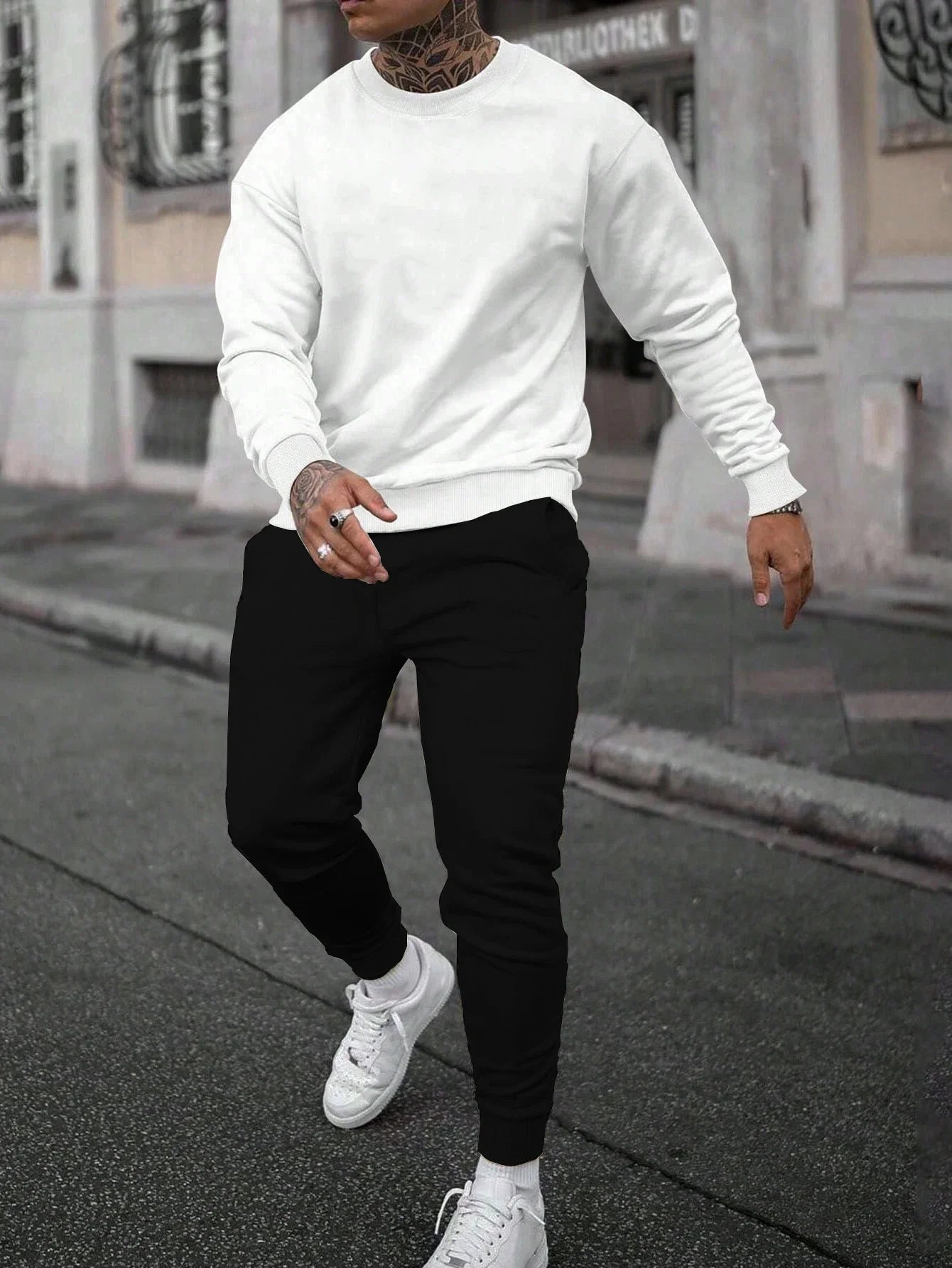 New in Mens Tracksuit Single Piece O Neck Sweatshirt Pants Casual Office Hoodies Jogging Streetwear Autumn Winter Man Clothing