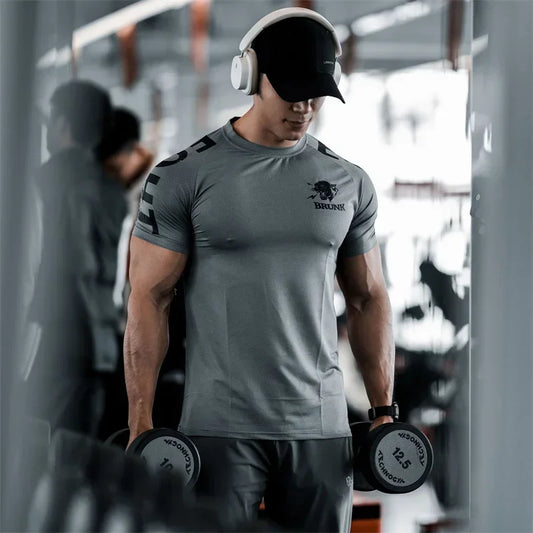 2025 Hot Selling New Men's T-shirt Sports Running Fitness Shirt Fast Breathable Elastic Training Short Sleeved Quick Drying Top