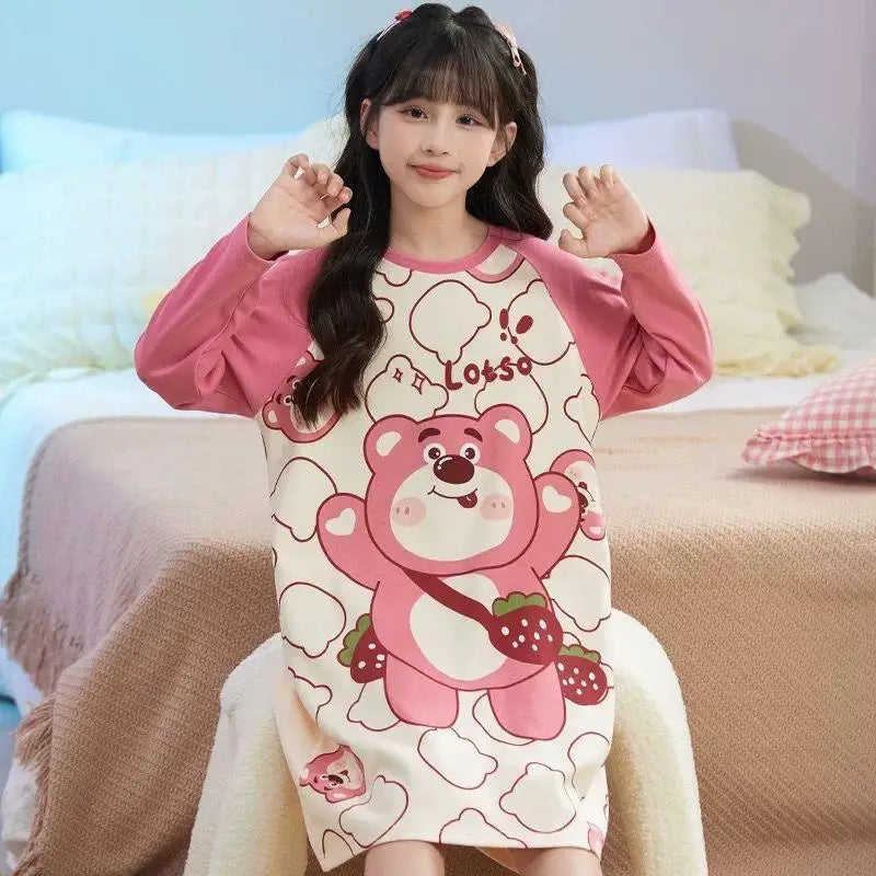Sanrio My Melody Girls Pajama Kuromi Spring Autumn Long Sleeve Pure Cotton Children's Nightgown Cute Sleepwear Robe Loungewear