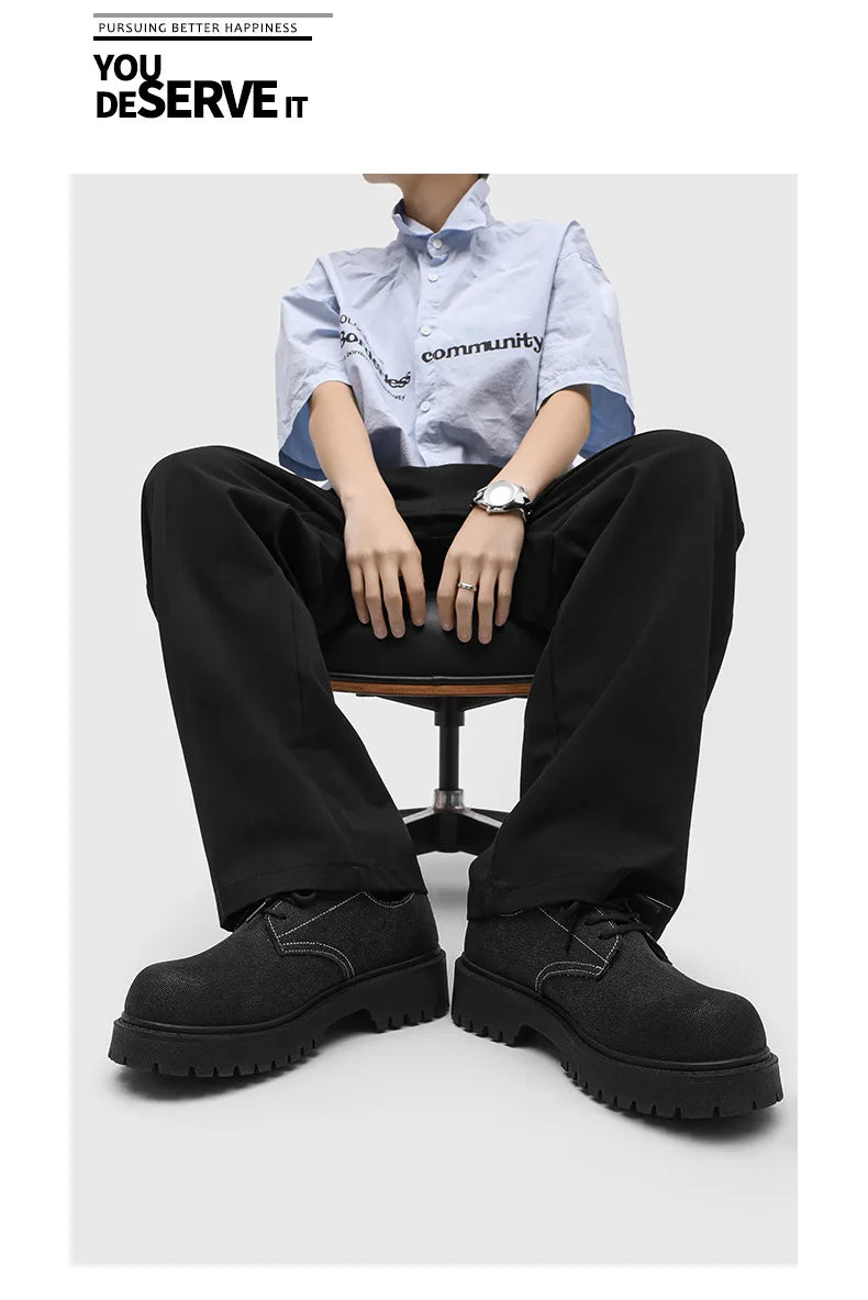 New Mens Derby Shoes British-Style Big Round-Toe Chunky Platform Sneakers Original Breathable Casual Shoes for Streetwear &Daily