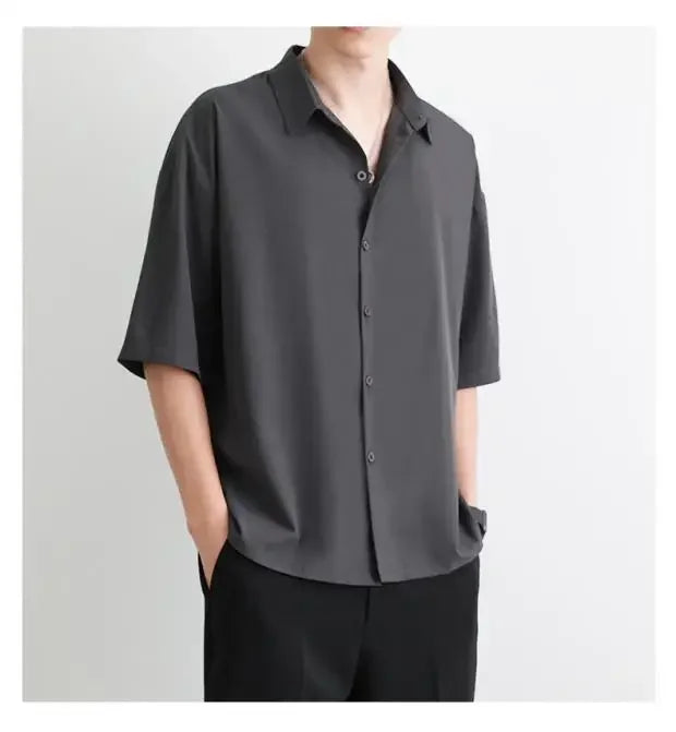 Men's Summer Loose Thin Ice Silk Short Sleeve White Shirt Half Sleeve Open Cardigan Breathable Korean Style Casual Top