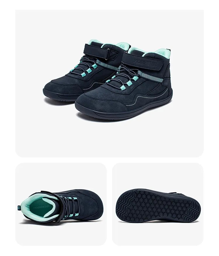 2025 Kids Mid-Barefoot Shoes Big/Kid Wide Toe Box Zero Drop Artificial Leather Hook-Loop Outdoor Boots  kids shoes