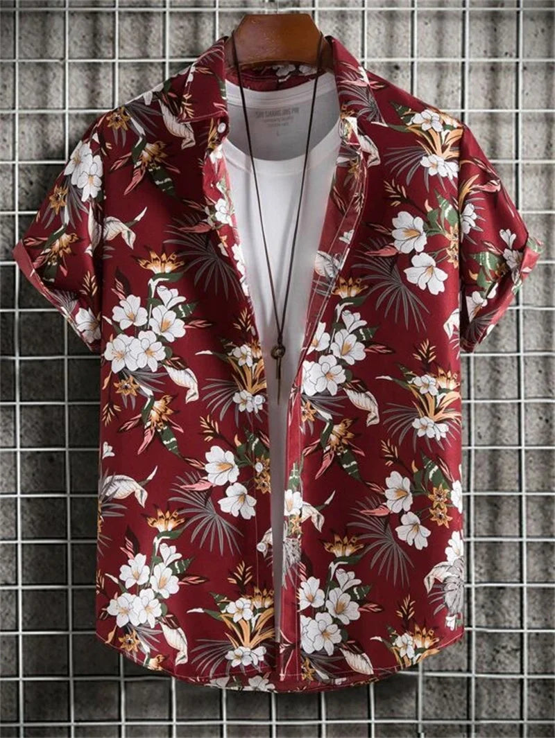 Hawaiian 3D Plant Shirt Men's Beach Vacation Tops Street Leisure Outdoor Clothing Men's Summer Fashion Short Sleeve Shirts