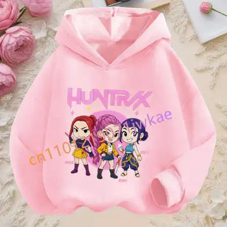 Autumn Tracksuit Hood Sportswear Long Sleeve Pullover Kids Clothing Hot K-pop Demon Hunters Hoodies Girl Thin Hooded Sweatshirt