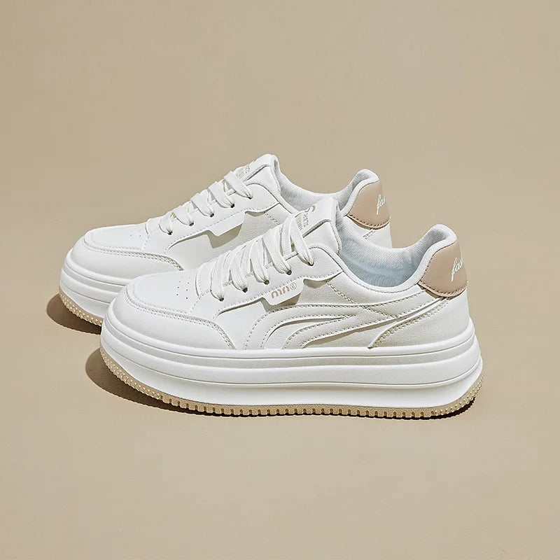 Women's White Shoes2025Autumn New Thick-Soled Platform Shoes Leather Surface All-Season Casual Sports Shoes for Women
