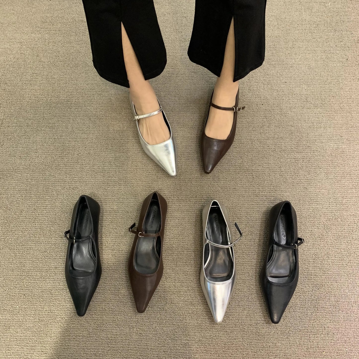 Flat Shoes for Women 2025 Spring Autumn New Mary Jane Shoes Low Heel Pointed Flat Bottomed Women's Shoes Plus Size 42 43 44