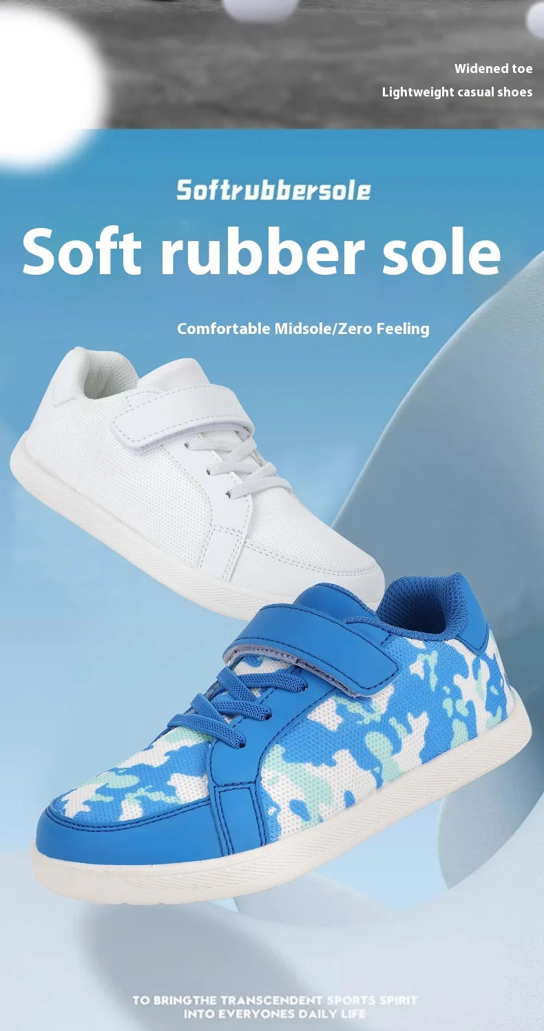 New Kids Wide Toe Barefoot Shoes Little/Big/Kid Hook Loop Minimalist Sneakers Artificial Leather Mesh Lightweight Shoes