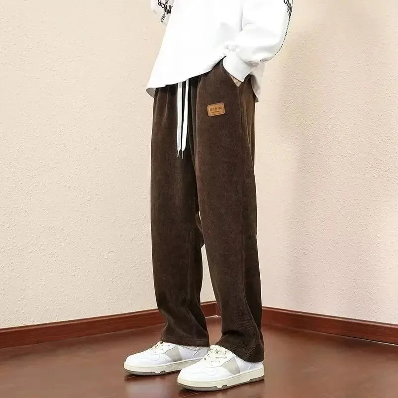 Trendy Corduroy Men's Pants Casual Fleece-Lined Loose-Fit Straight-Legged Sweatpants Autumn Winter High-Quality Foreign Trade