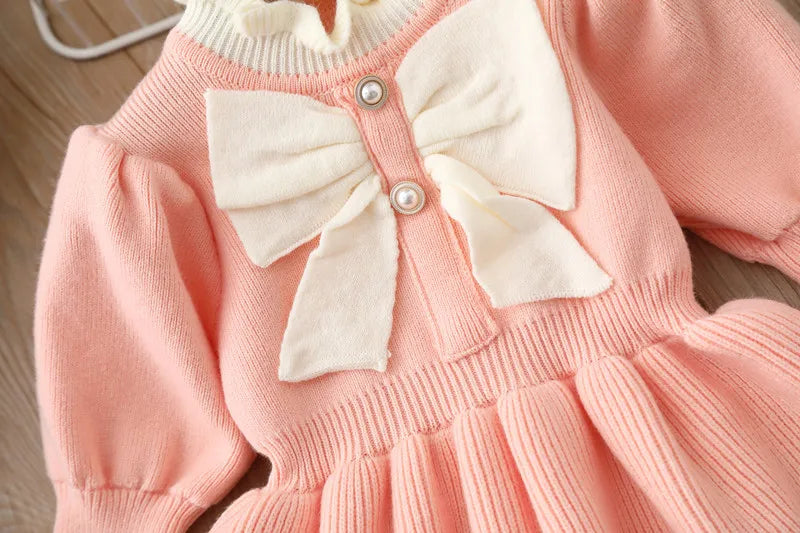 Kids Dresses for Girl Woolen Dress Children Knitted Jumpsuit Bow  Fashion Long Dress Baby Girl Dress Summer Dresses Ropa De Niña