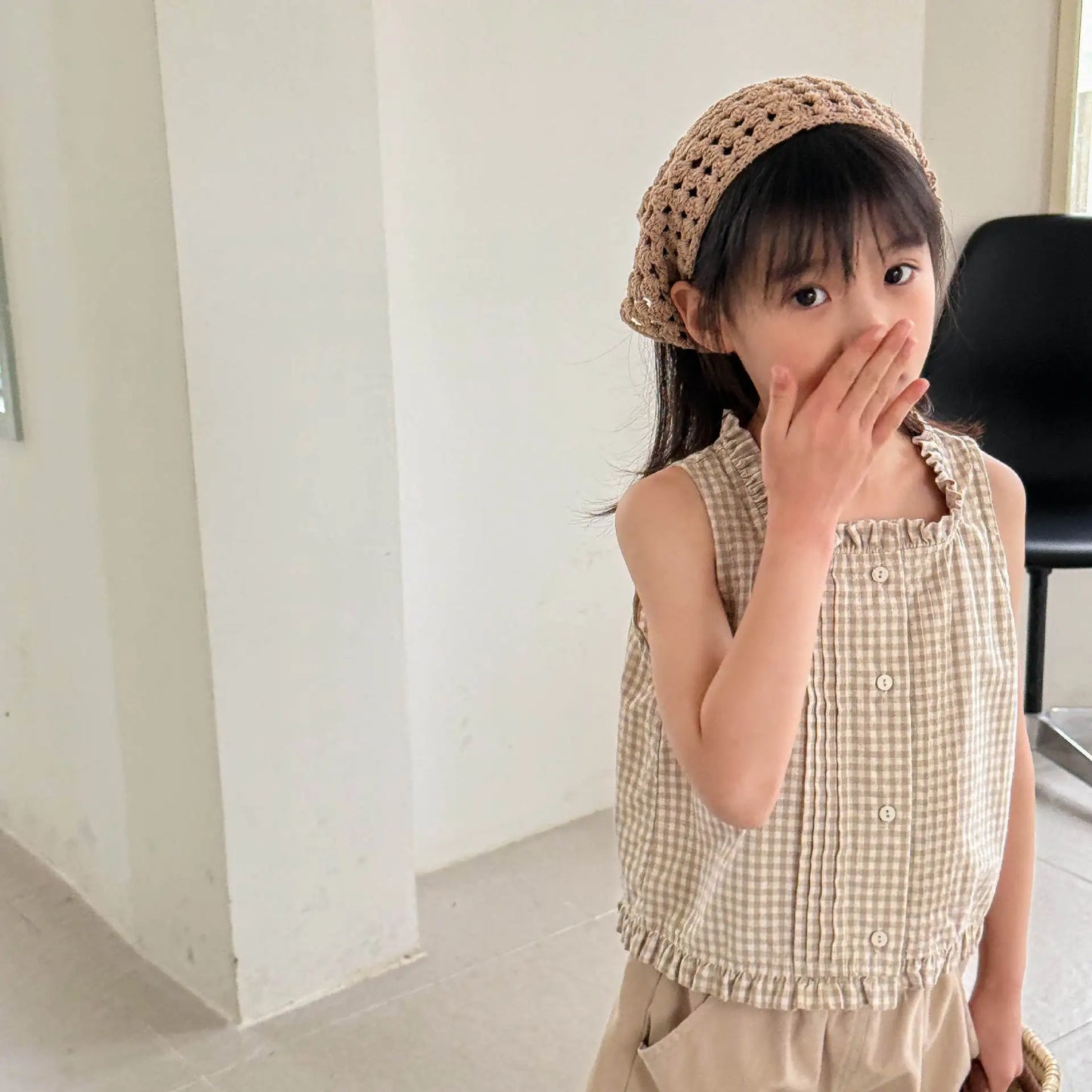 2025 Summer New Girls Sleeveless Lace Shirts Children Cotton Vest Baby Girls Blouse Solid Loose Princess Tops Kids Clothes