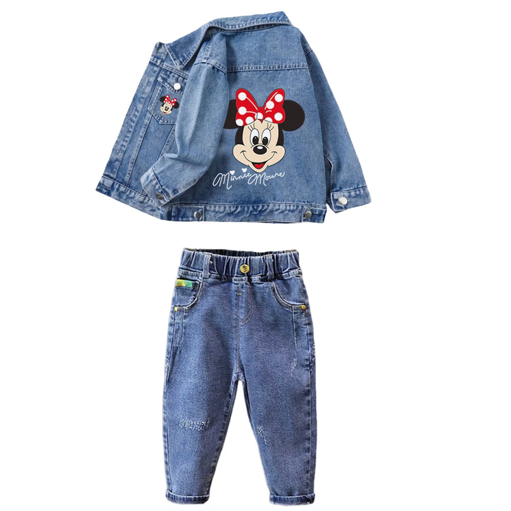 Children Clothing Sets Spring Autumn Baby Boys Girls Mickey Mouse Minnie Cotton Denim Jacket Coat + Jeans Pants 2pce Casual Suit