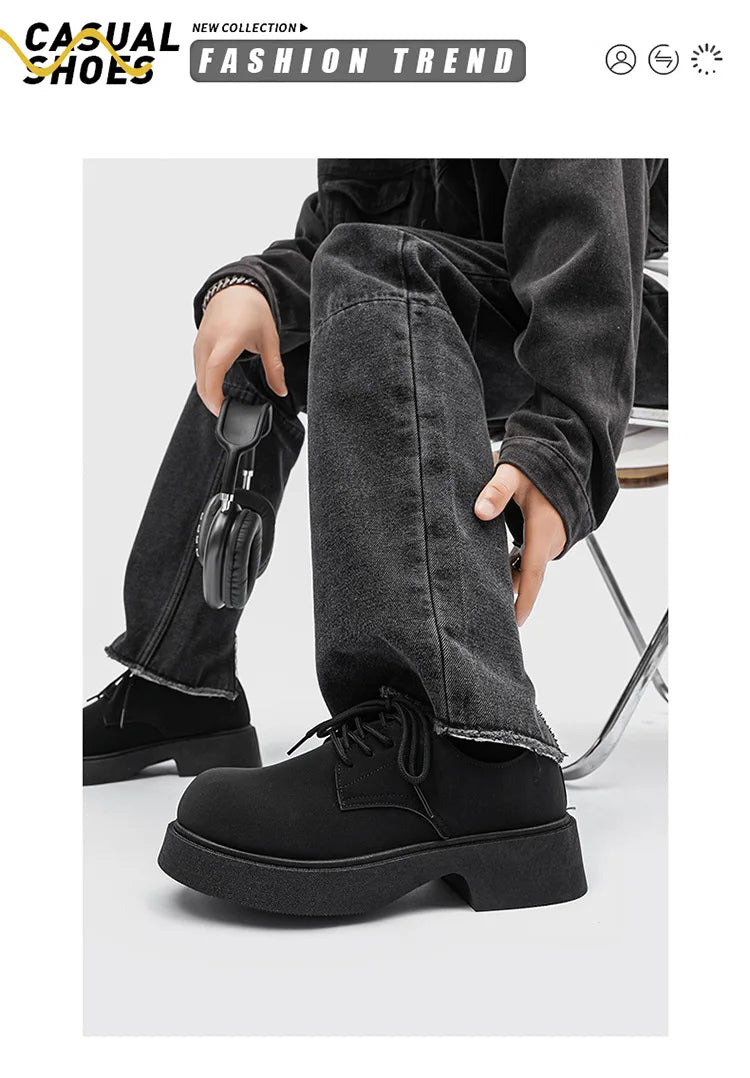 Classic British-Style Round-Toe Leather Shoes Non-Slip Comfortable Casual Dress Shoes Solid-Color Footwear for Youth Streetwear